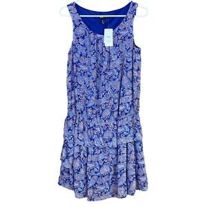 Mango MNG Blue Paisley Casual Sleeveless Tiered Dress Size 4 NWT